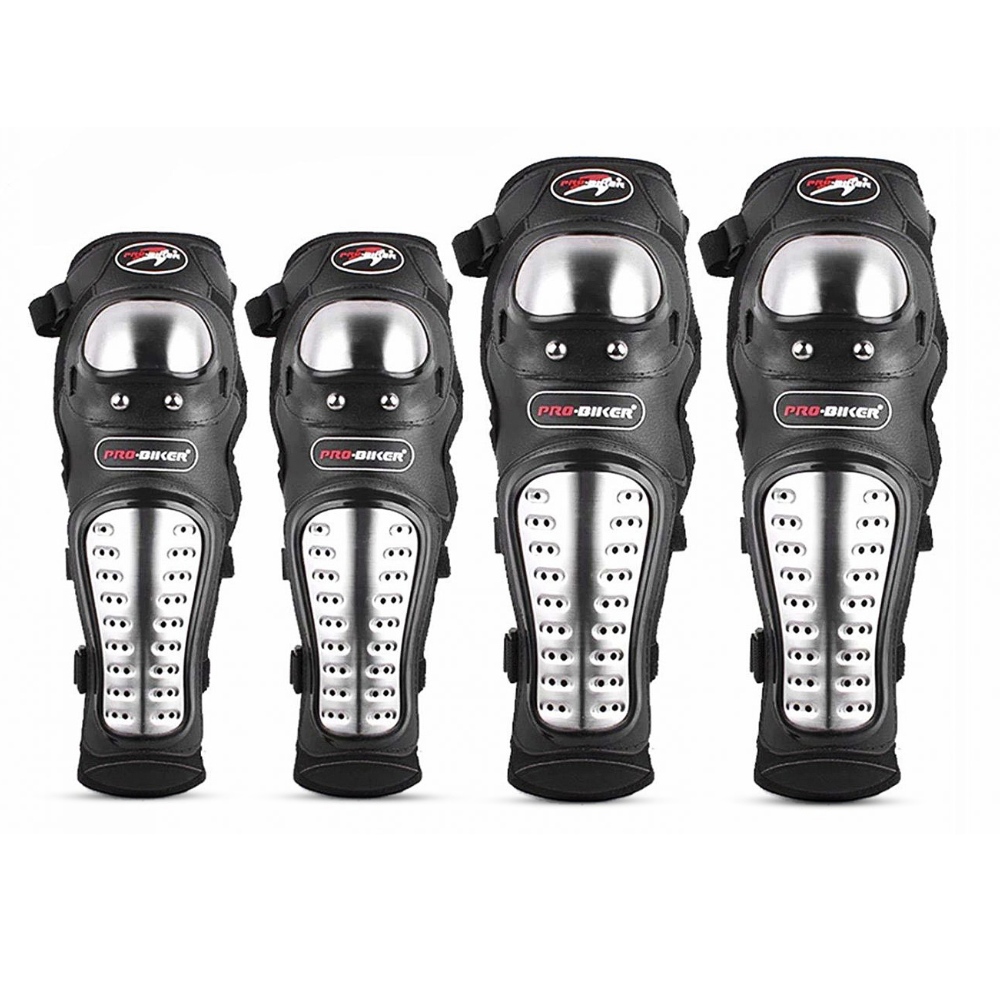 Pro Biker Knee and Elbow Safety Guard For Biker Black and Silver
