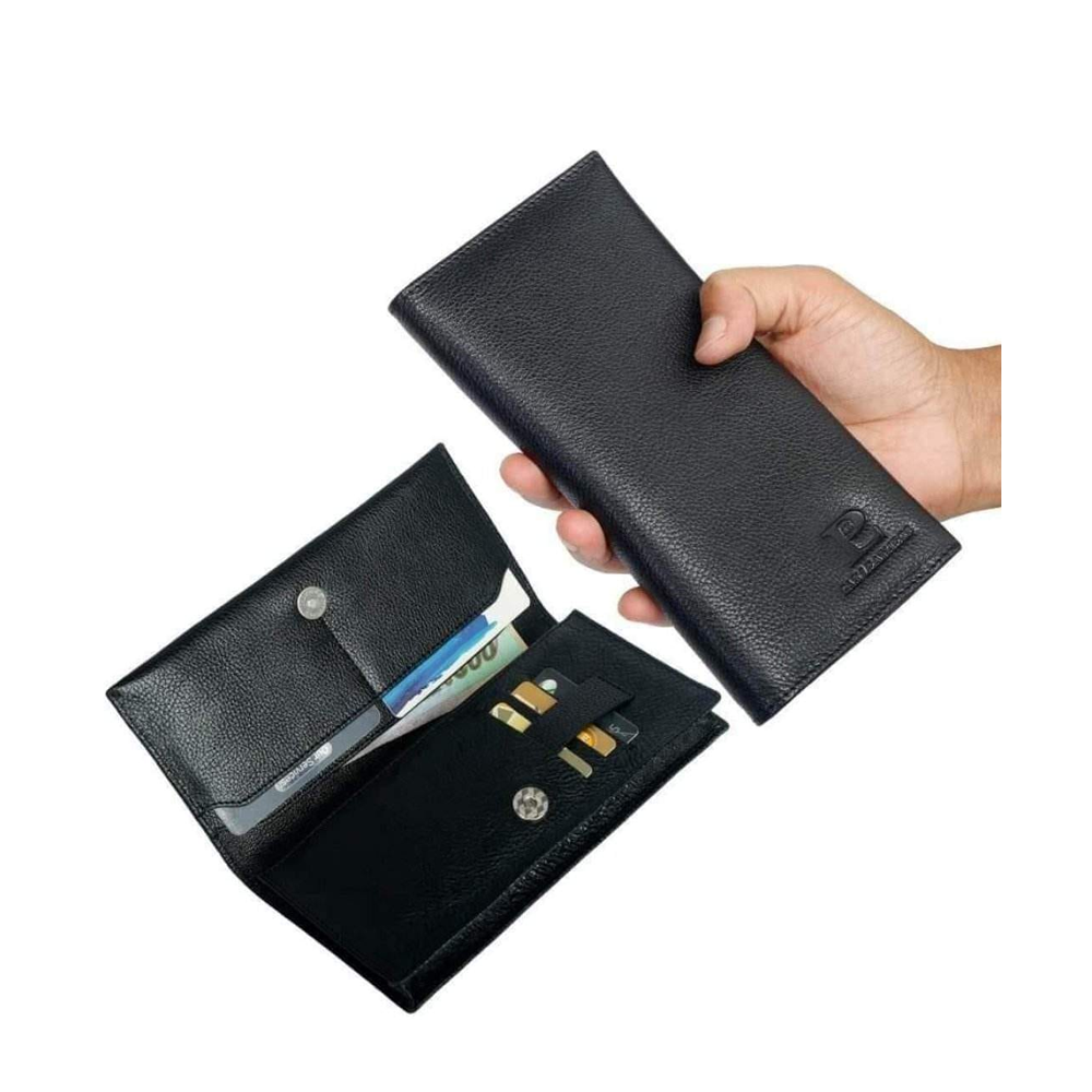 Genuine Leather Long Wallet for Men - Black - W-05 