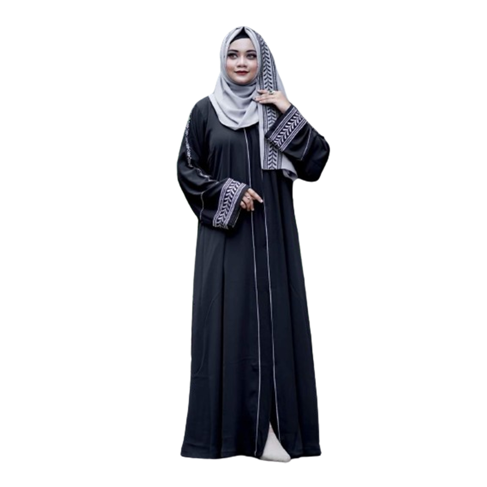 Dubai Cherry Embroidered Adiba Borkha With Hijab - Black