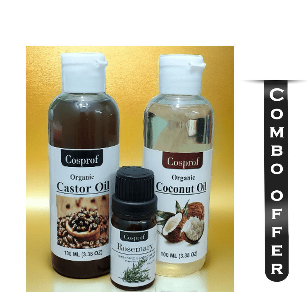 Combo of Cosprof Rosemary Oil - 10ml And Castor Oil - 100ml And Coconut Oil - 100ml