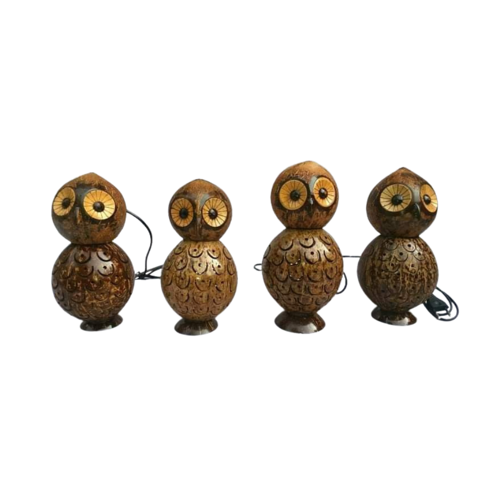 Coconut Shell Owl Lamp - Brown - L0006