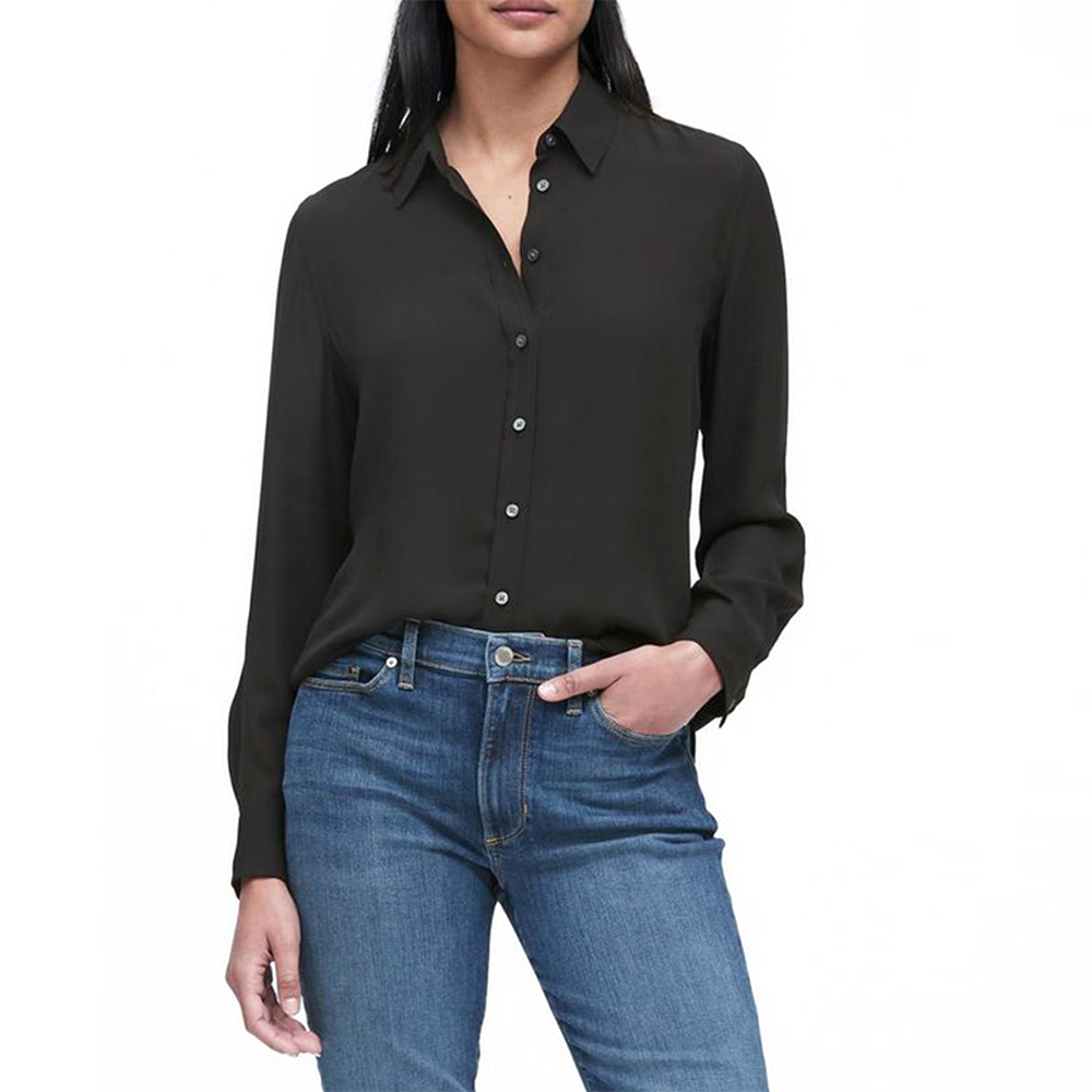 Cotton Full Sleeve Formal Shirt For Women - Black - u3029