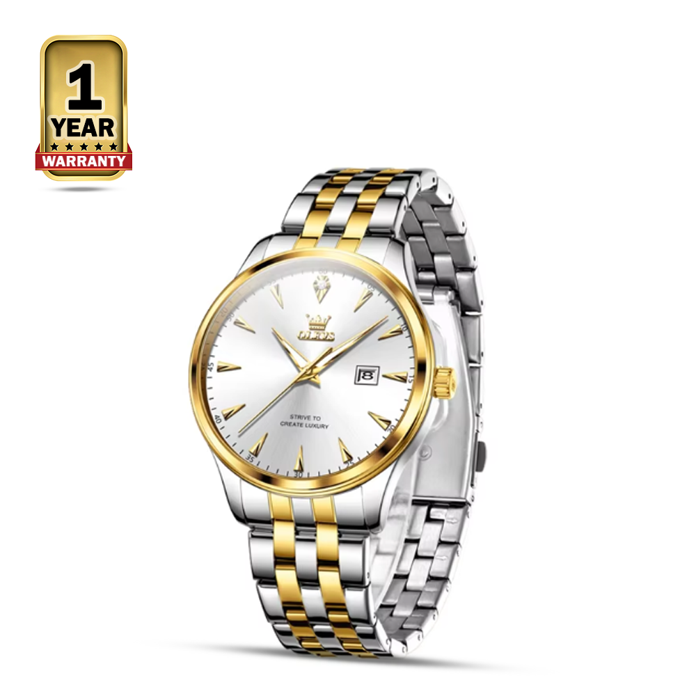 Olevs 5598 Stainless Steel Analog Wrist Watch For Men - Golden and Silver