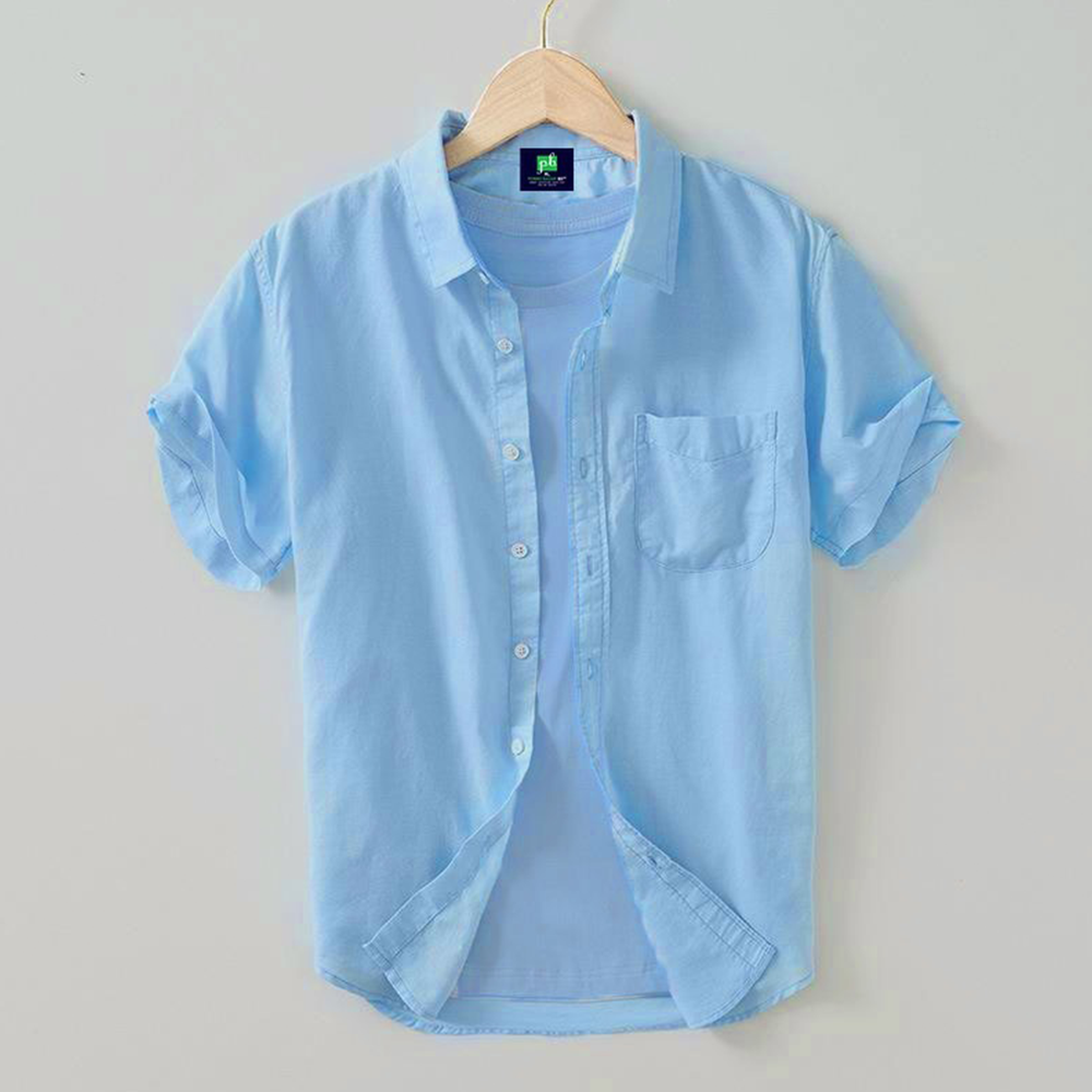 Cotton Half Sleeve Shirt For Men - Sky Blue - MS-59