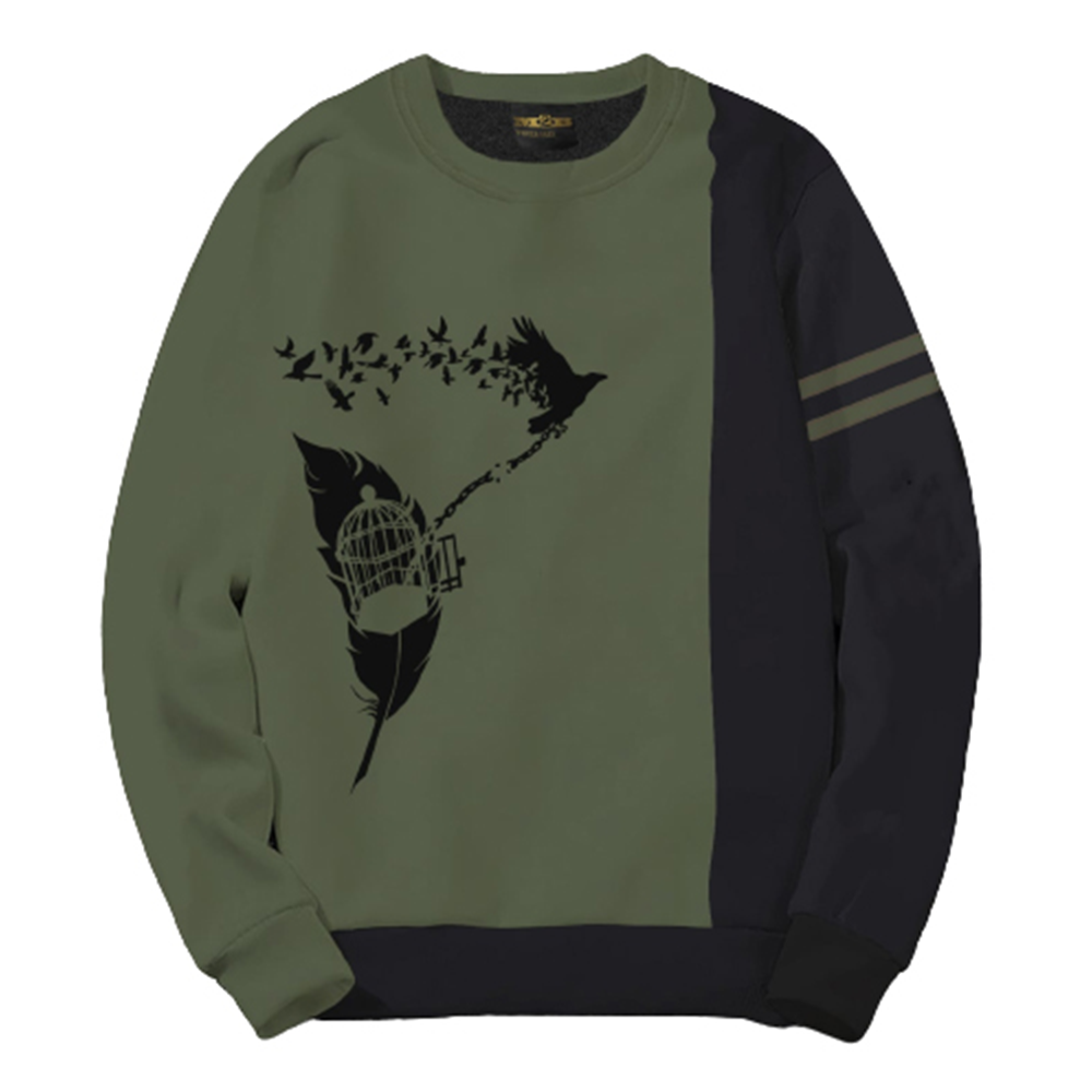 Fleece Cotton Winter Sweat Shirt For Men - Green and Black - SWT-35