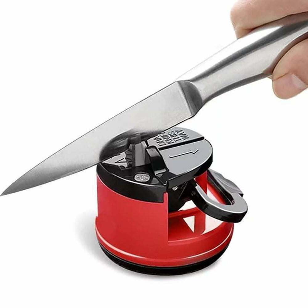 Knife Sharpener With Smart Suction Pad Base - Red