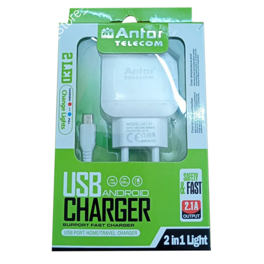 Antor 2 in 1 Light Android USB Charger - White