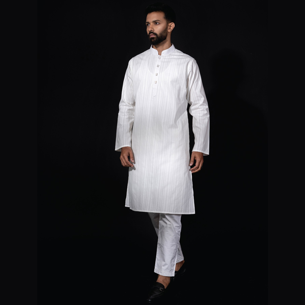 Cotton Panjabi for Men - White - pax240014