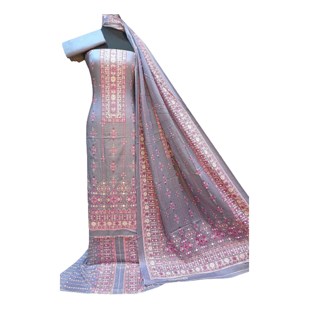 Unstitched Cotton Printed Salwar Kameez For Women Pink And Gray 3r F35 