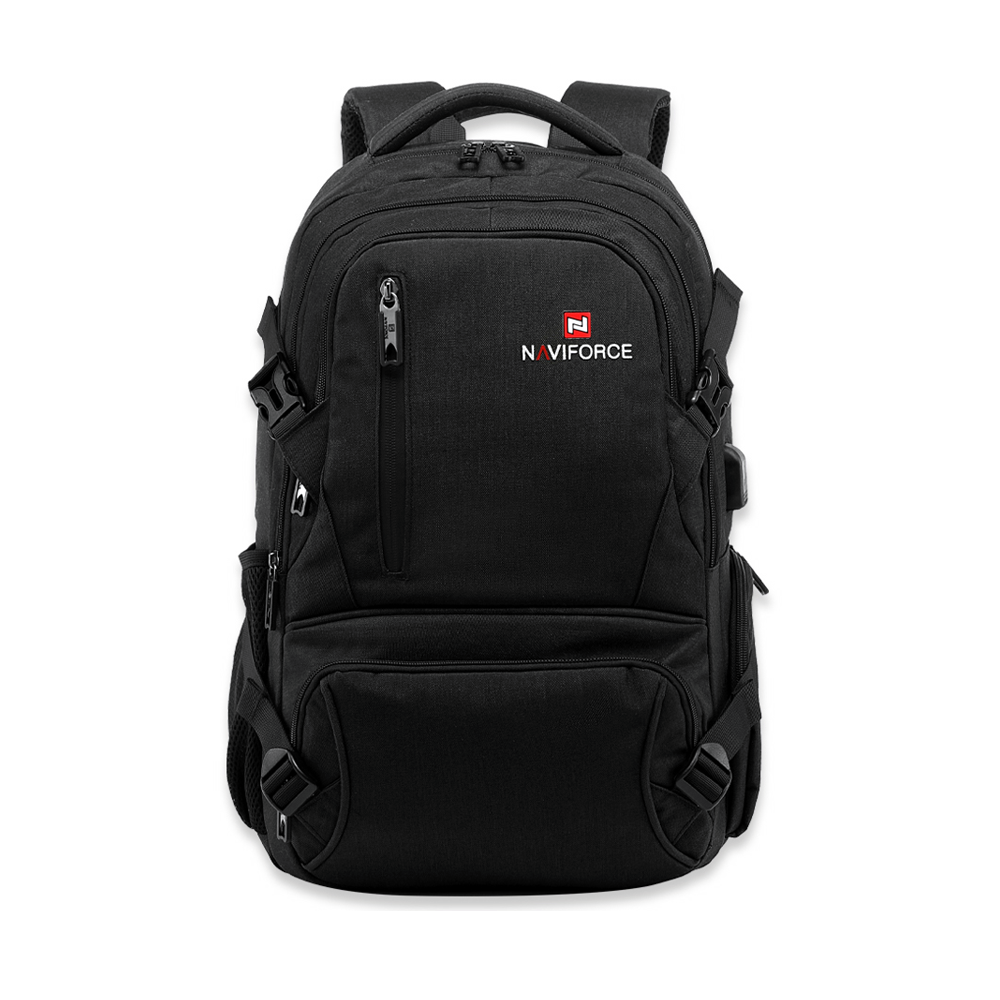 Naviforce NVF6806 Nylon Waterproof Travel Backpacks and USB Port - Black