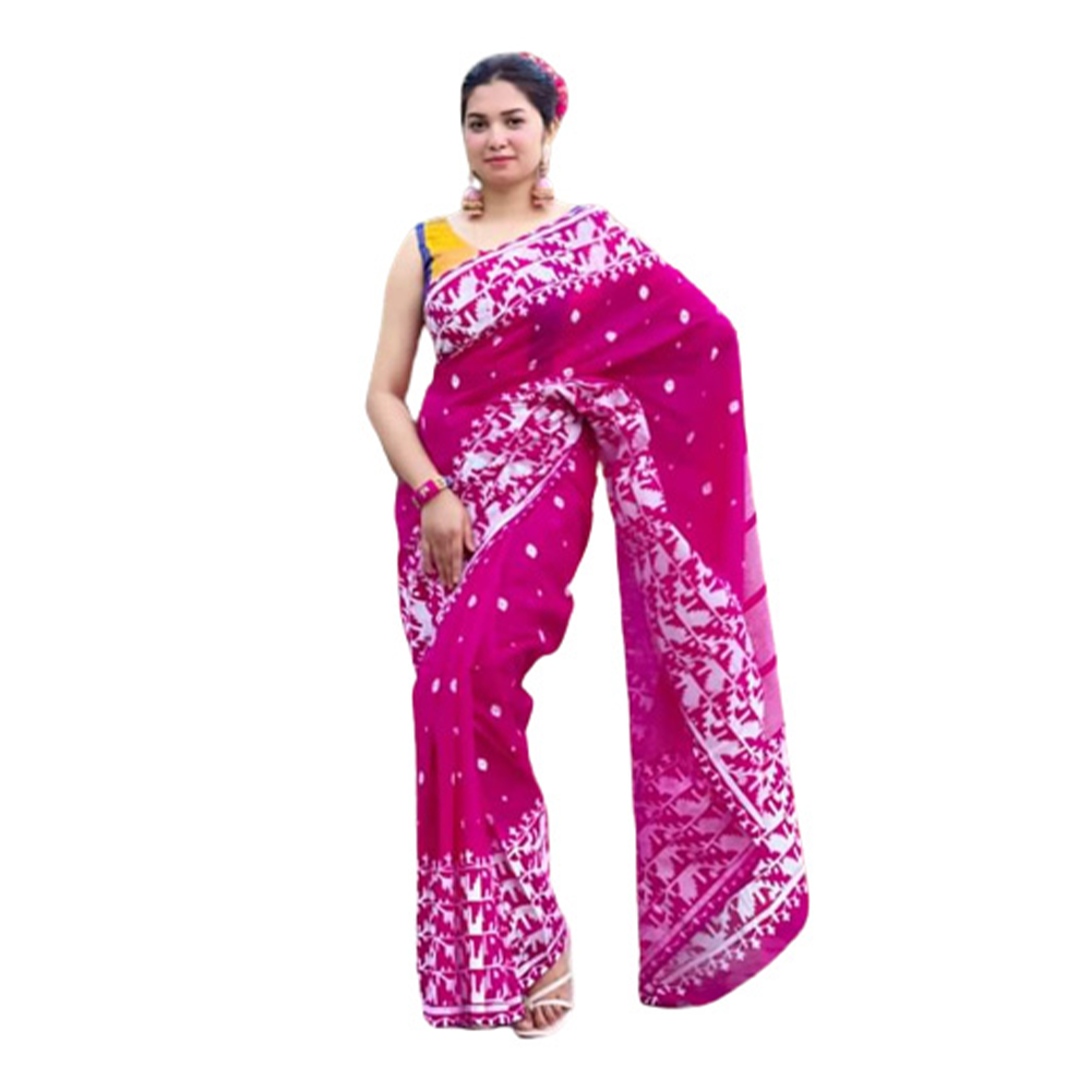 Half Silk Hand Printed Sharee For Women - Multicolor - SP-119