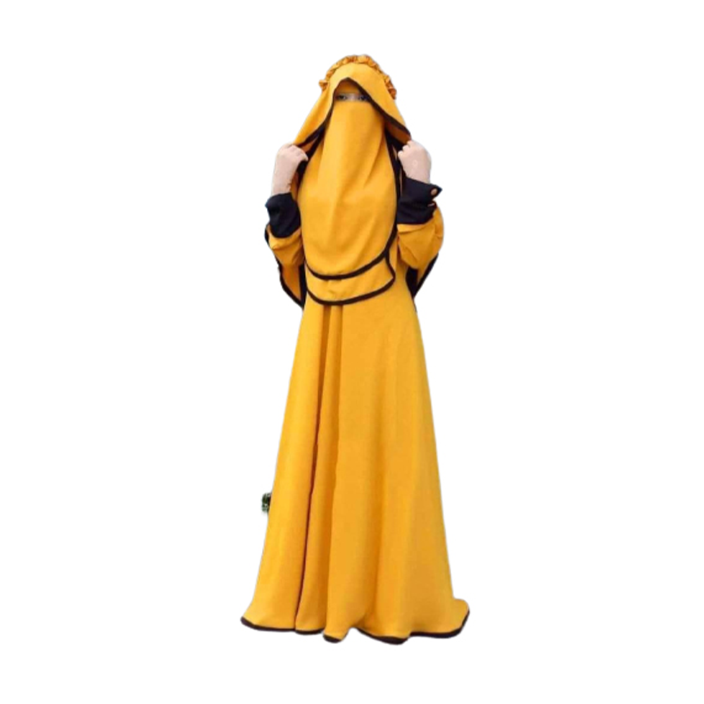 Dubai Cherry Mohua Burka With Hijab And Nikab For Women - BK-18 - Yellow