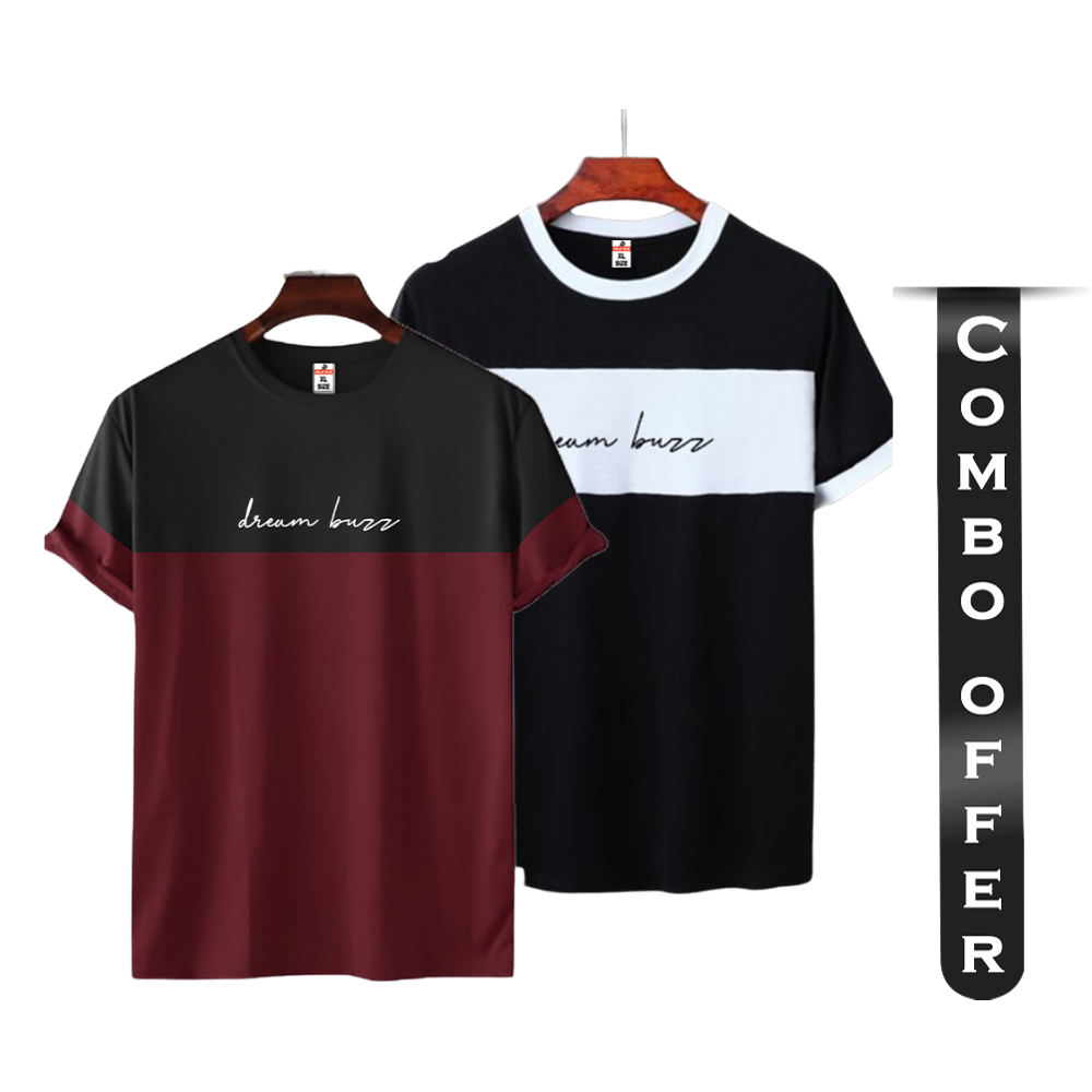 Combo Of Cotton Half Sleeve T-Shirt For Men - Red and Black - 1117