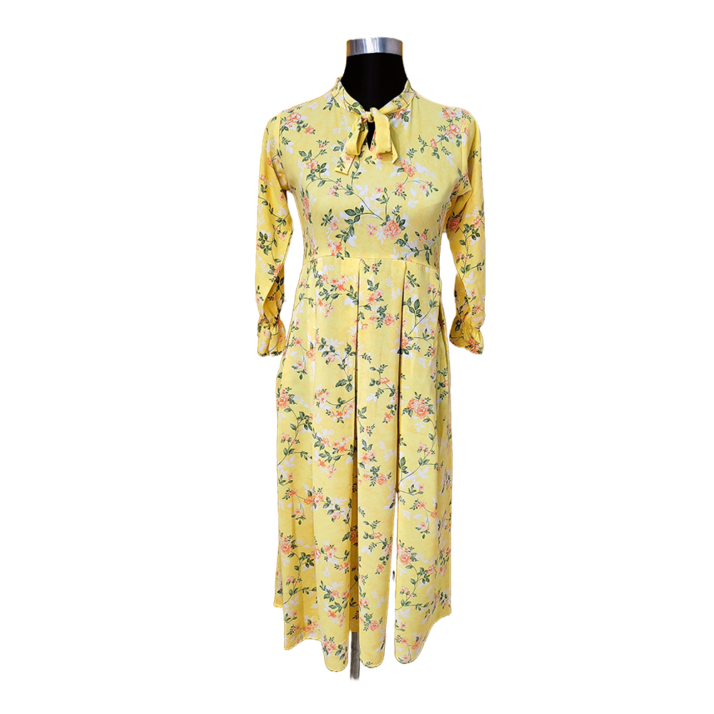 Alex Georgette Stitched Midi Dress for Women - Yellow - AG-02