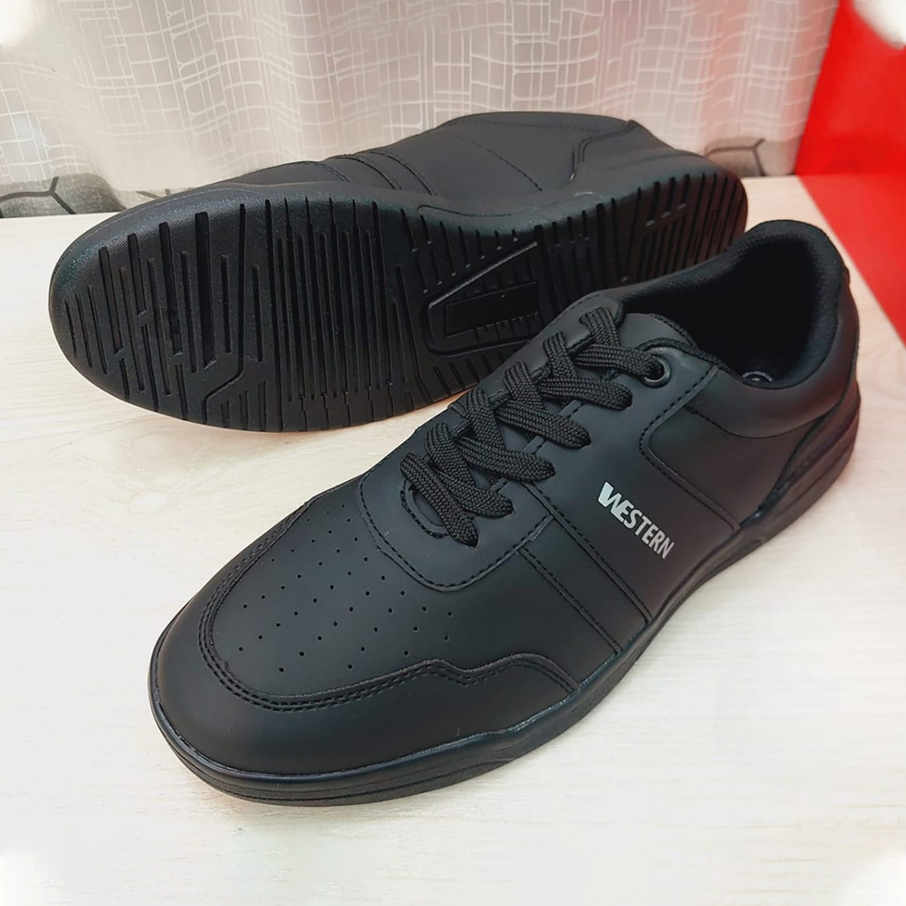 PU Western Lace Up Casual Sneakers For Men - Black