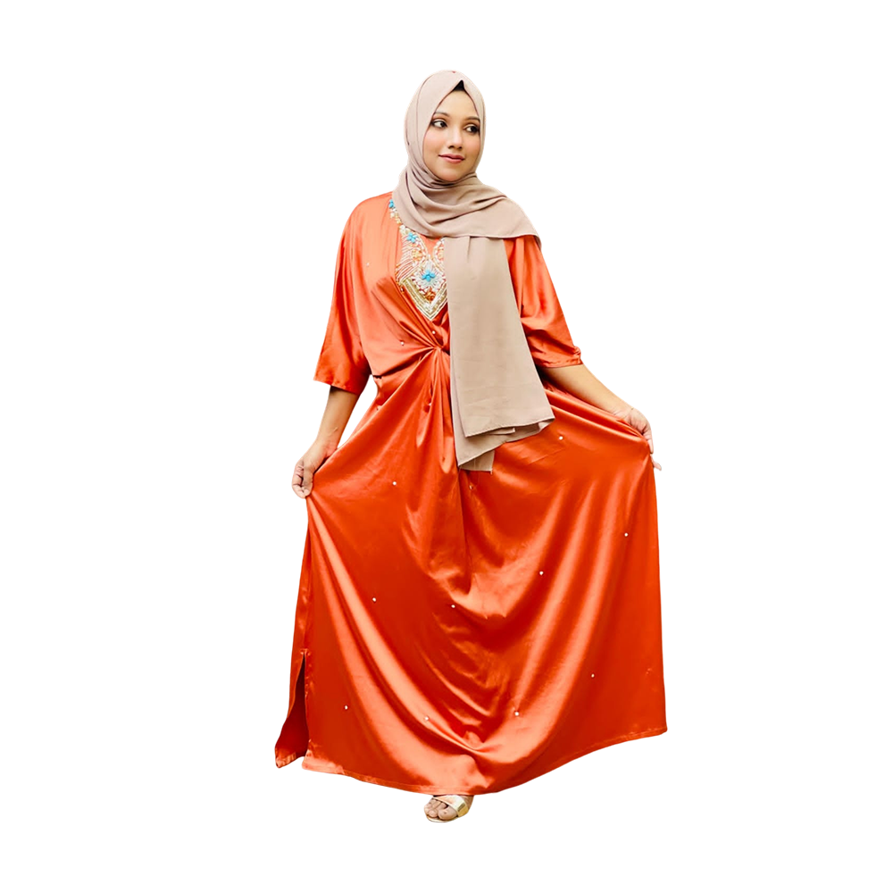 Fanaa Designer Zardozi Work Royal Silk Kaftan For Women - Attitude Orange