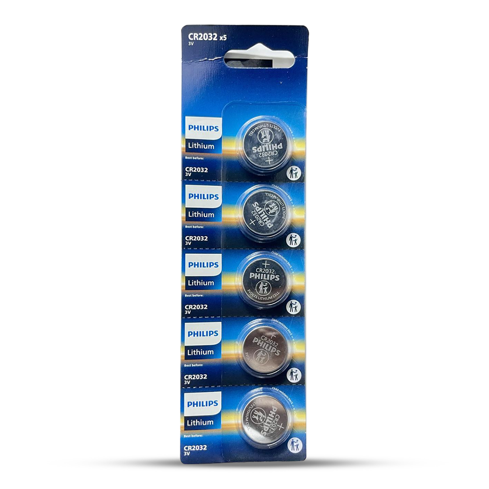 Pack Of 5Pcs PHILIPS CR2032P5-70 Lithium Coin Cell Batteries - Silver