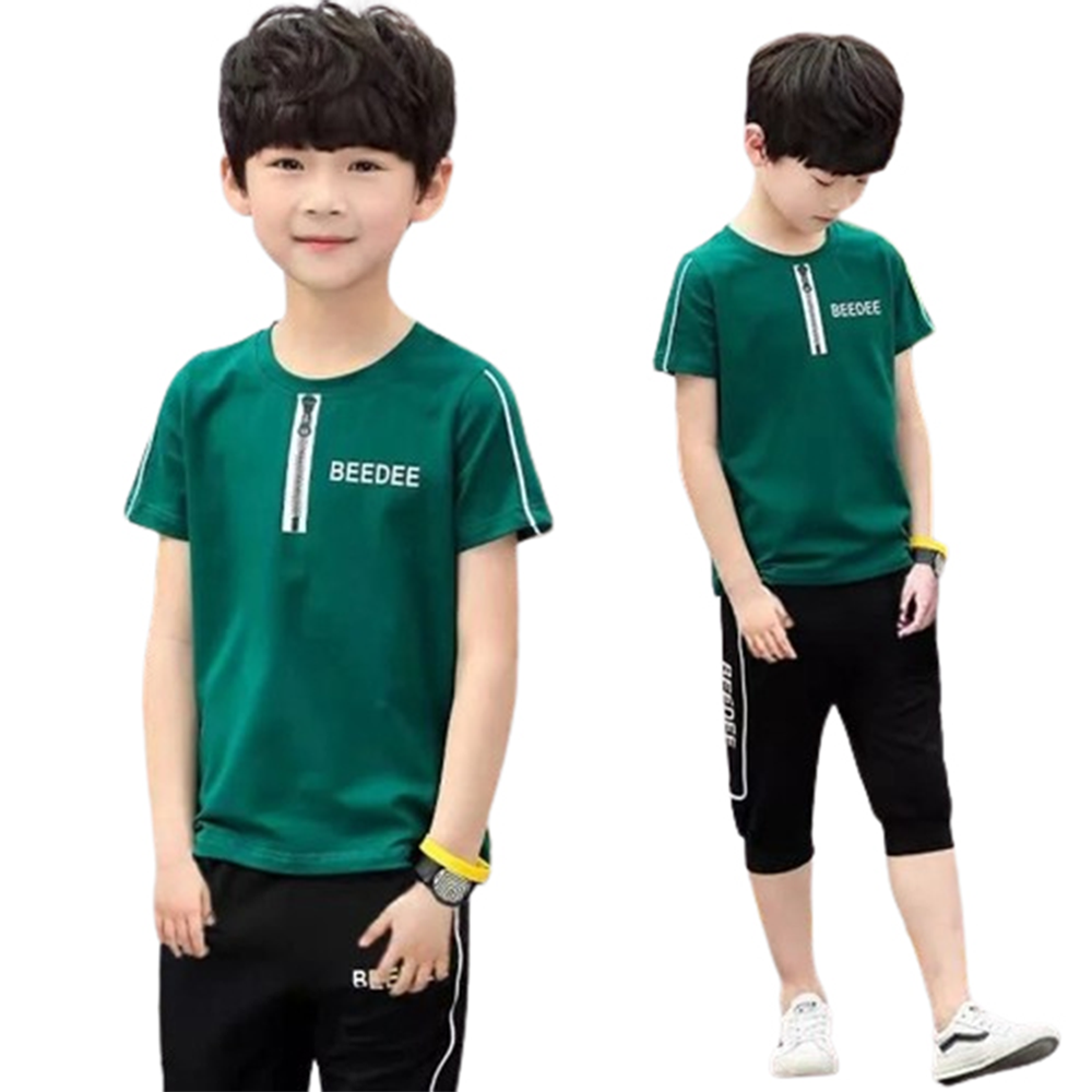 China Cotton Half Sleeve T-Shirt and Half Pant Set For Boys - Green - BM-19