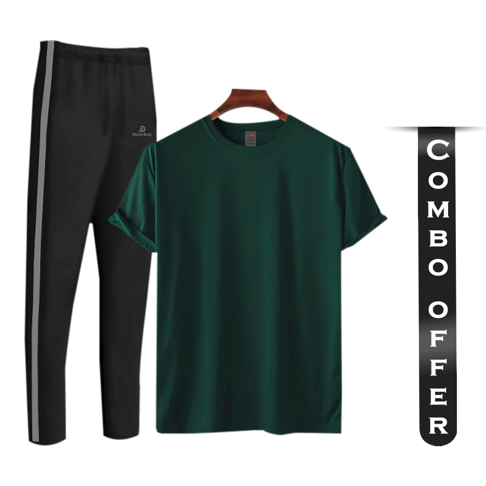 Combo of Cottoon Half Sleeve T-Shirt And Trouser for Men - Black And Green