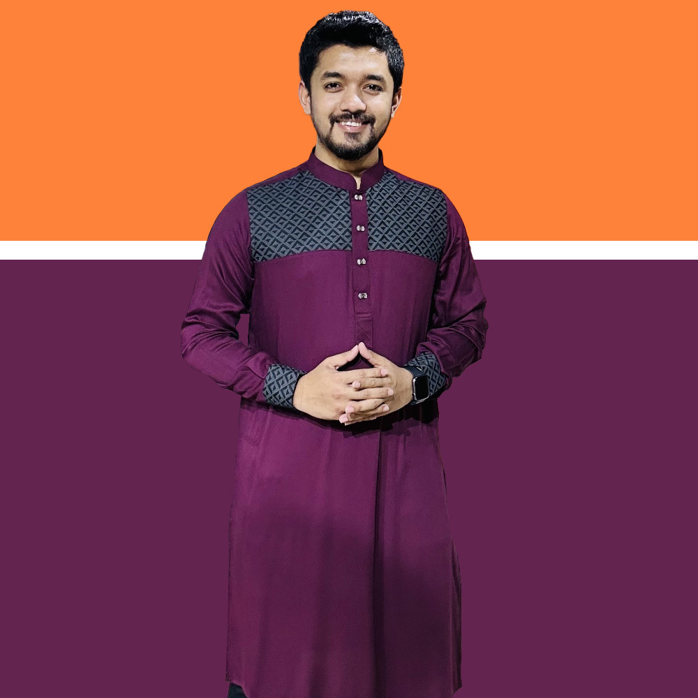 Cotton Panjabi For Men - Deep Purple - 1188