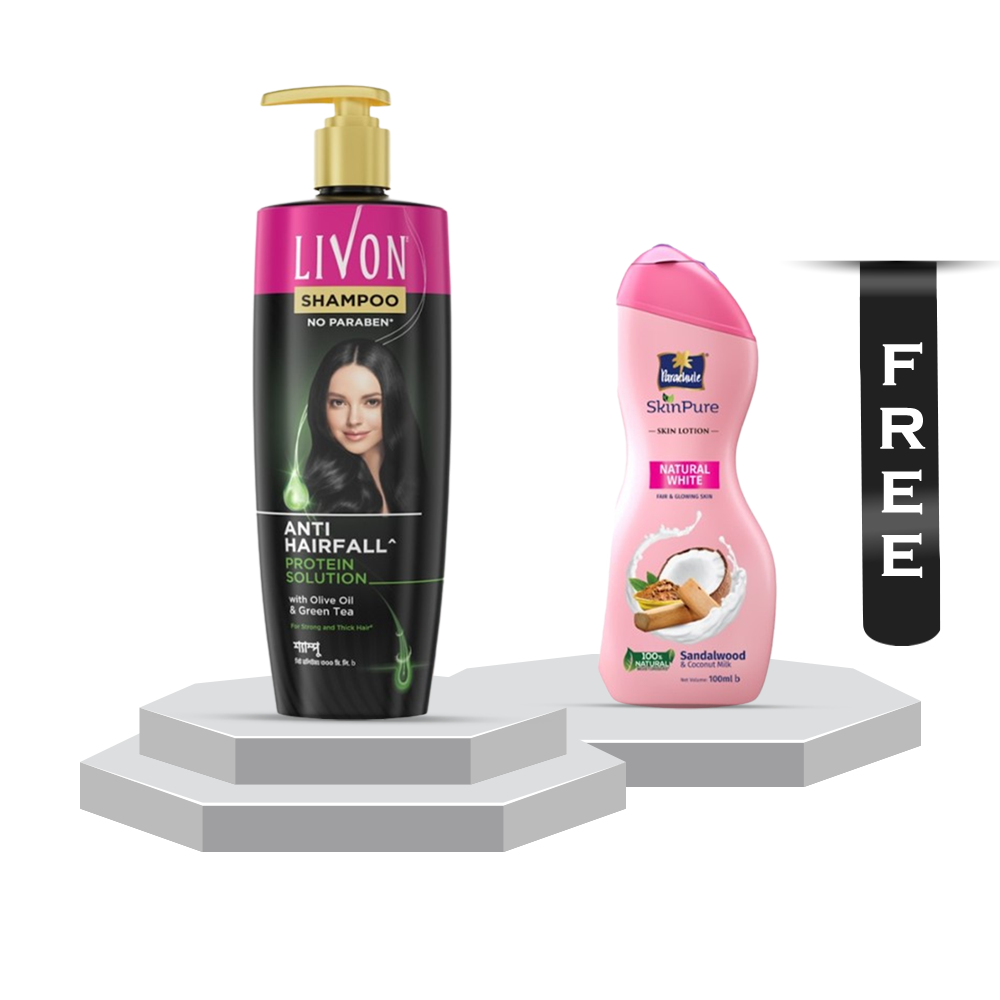 Livon Anti Hairfall Protein Shampoo - 300ml With Parachute SkinPure Skin Lotion Natural White - 100ml Free - EMB094