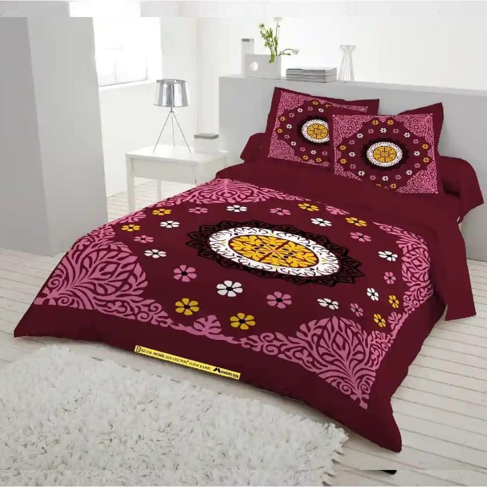 Panel Cotton King Size Bedsheet With Pillow Cover - Multicolor - 192431