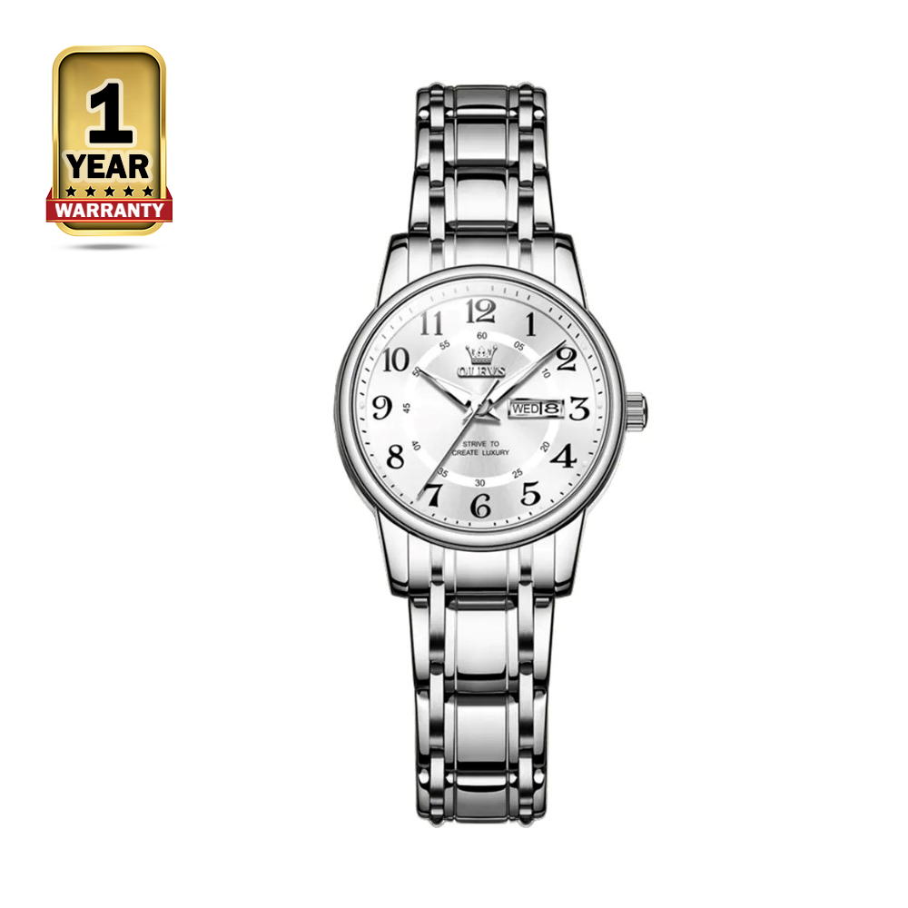 OLEVS 2891 Stainless Steel Luxury Quartz Wrist Watch For Women - Silver