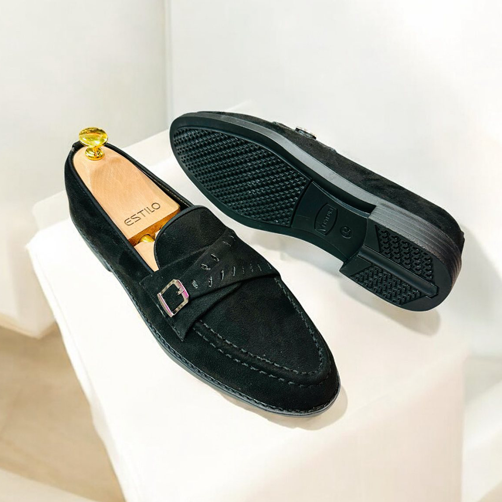Suede Leather Cross Tassel Shoes - Black  - T6
