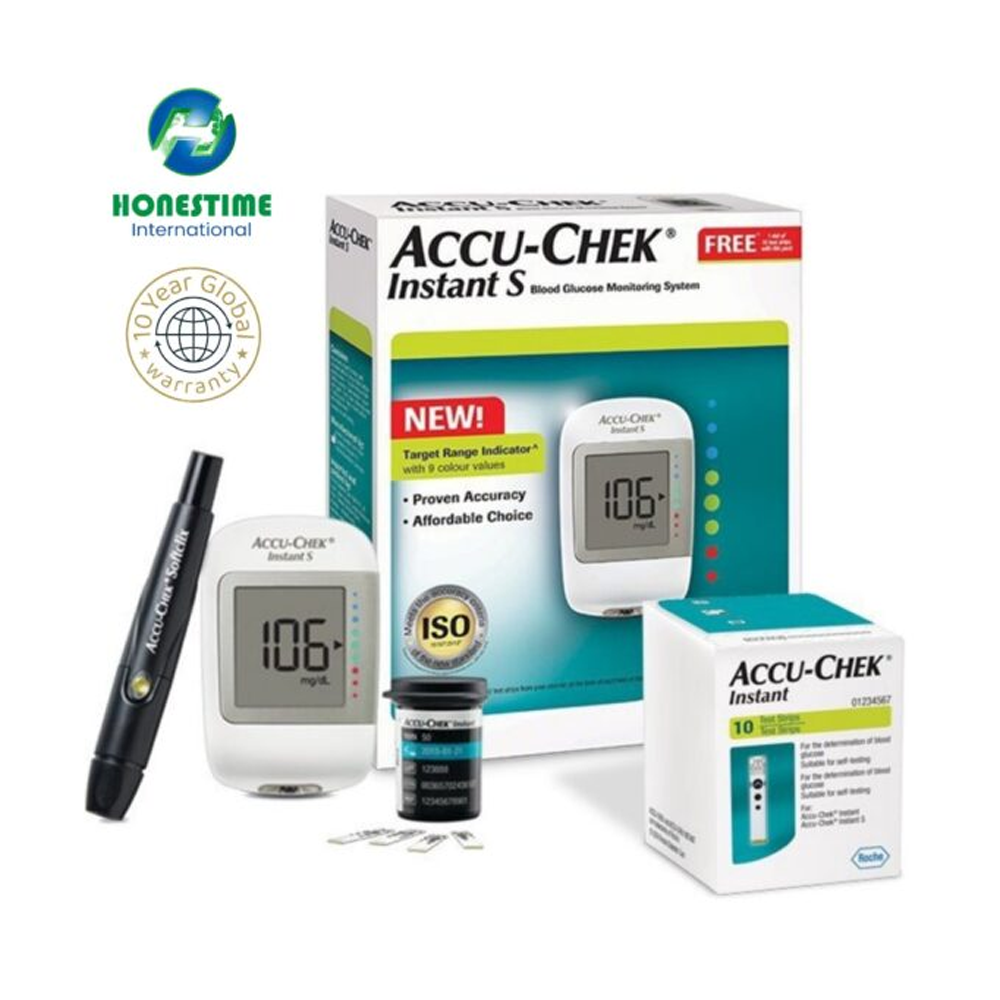 Accu -Chek Instant S Blood Suger Glucose Meter with free 10 Pcs Strip