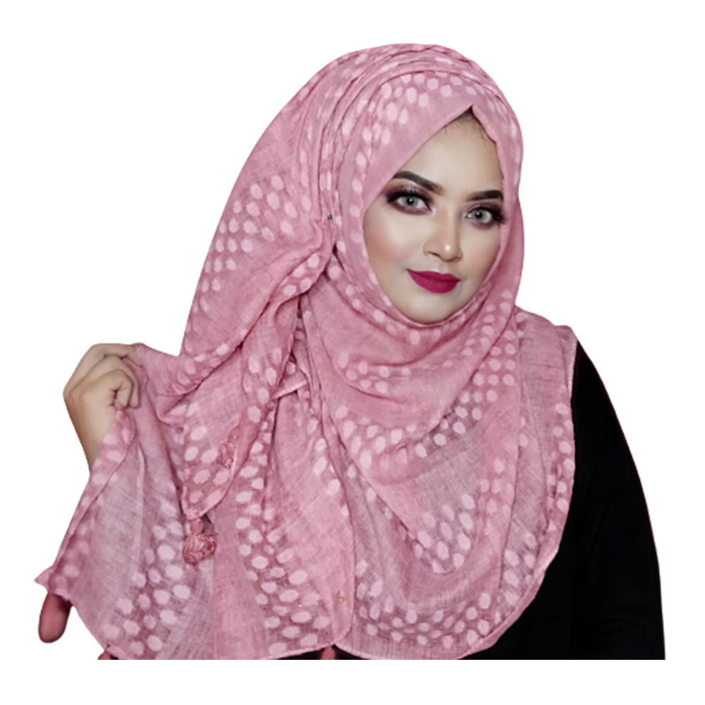 Soft Cotton Comfort Pretty Dotted Hijab For Women - Pink