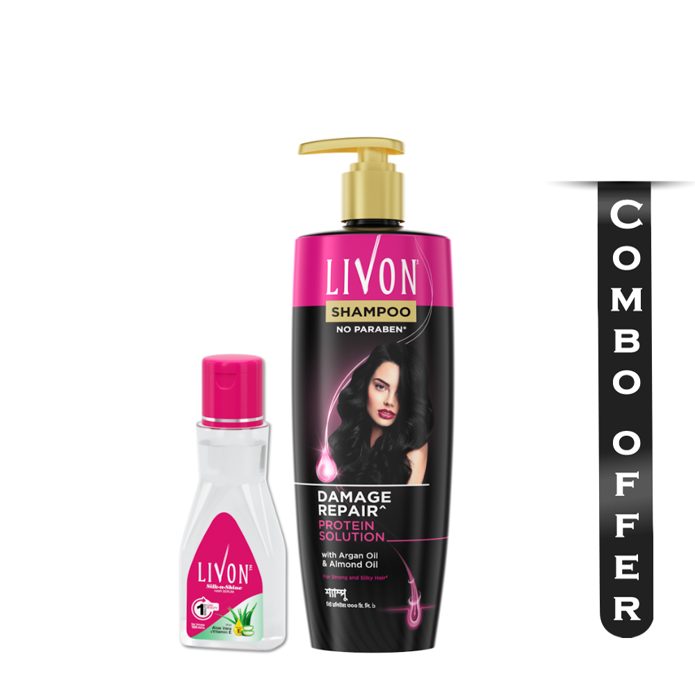 Combo Of Livon Damage Repair Protein Shampoo - 300ml With Livon Hair Serum - 100ml - EMB093