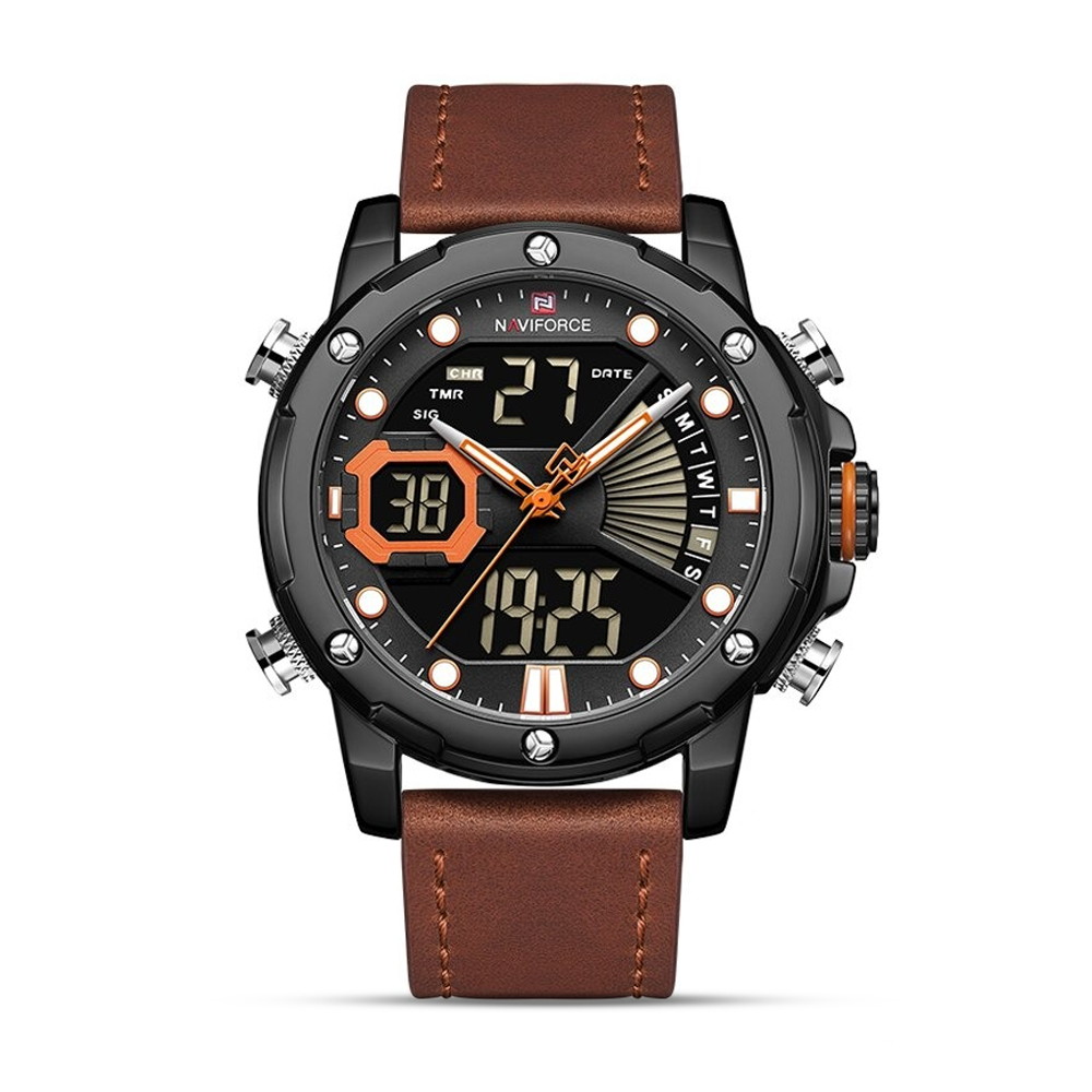 Naviforce NF 9172 Stainless Steel Wrist Watch for Men - Orange and Brown