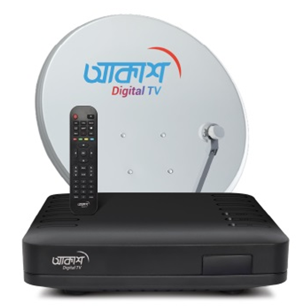 AKASH DTH Full Setup Basic with 125 Plus Live TV Channel - Black and White