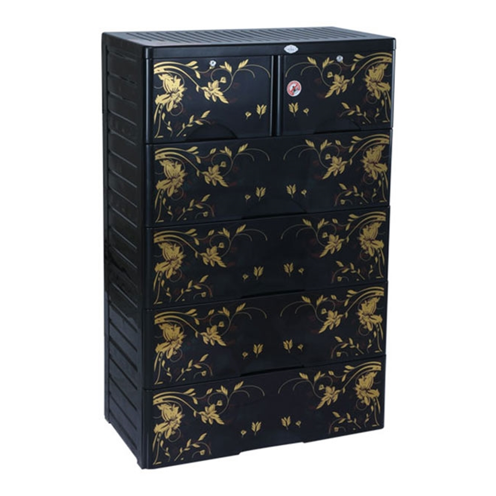 RFL Wardrobe Double - 5 Drawer - Black and Gold