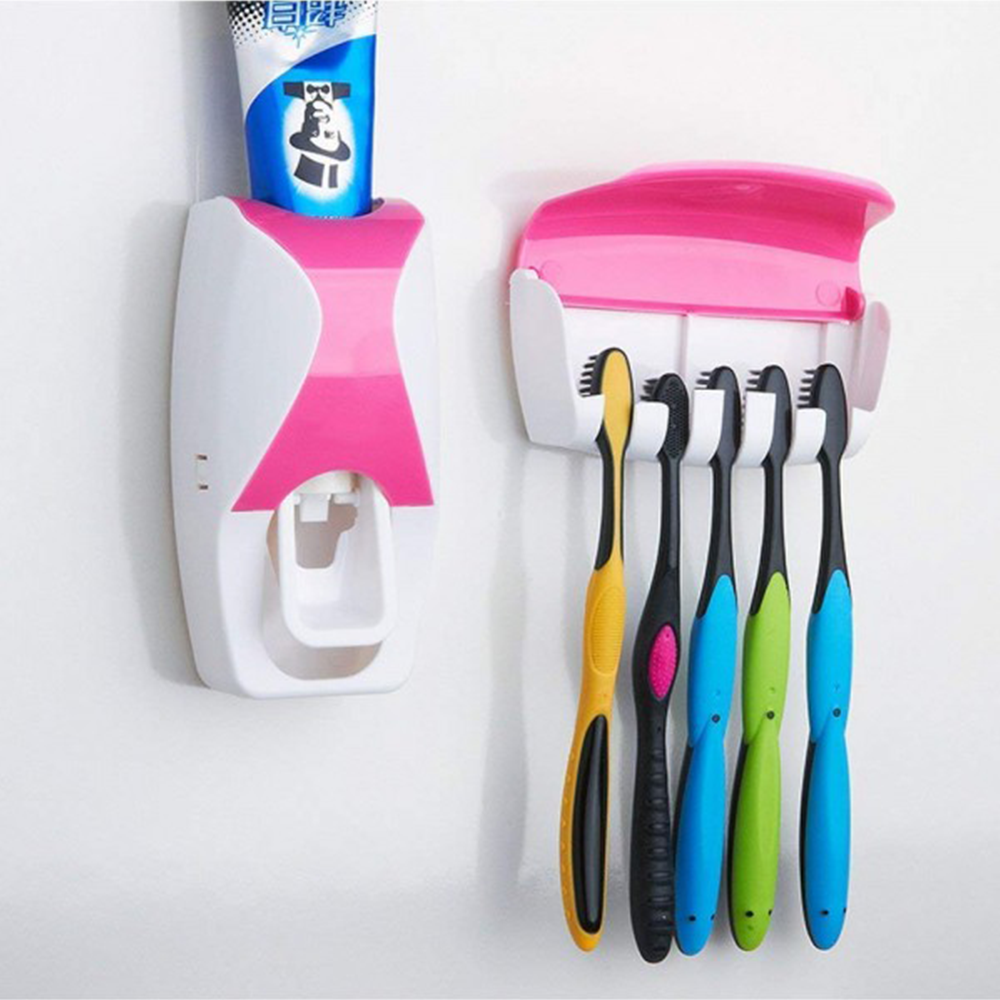 Automatic Toothpaste Dispenser with Toothbrush Holder - Pink