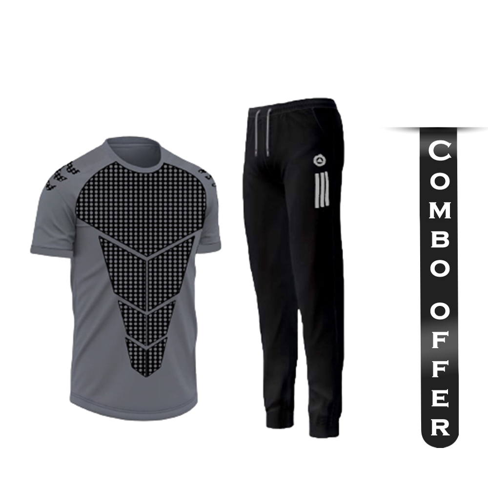 Combo of PP Jersey TShirt With Trouser Full Track Suit Ash and Black
