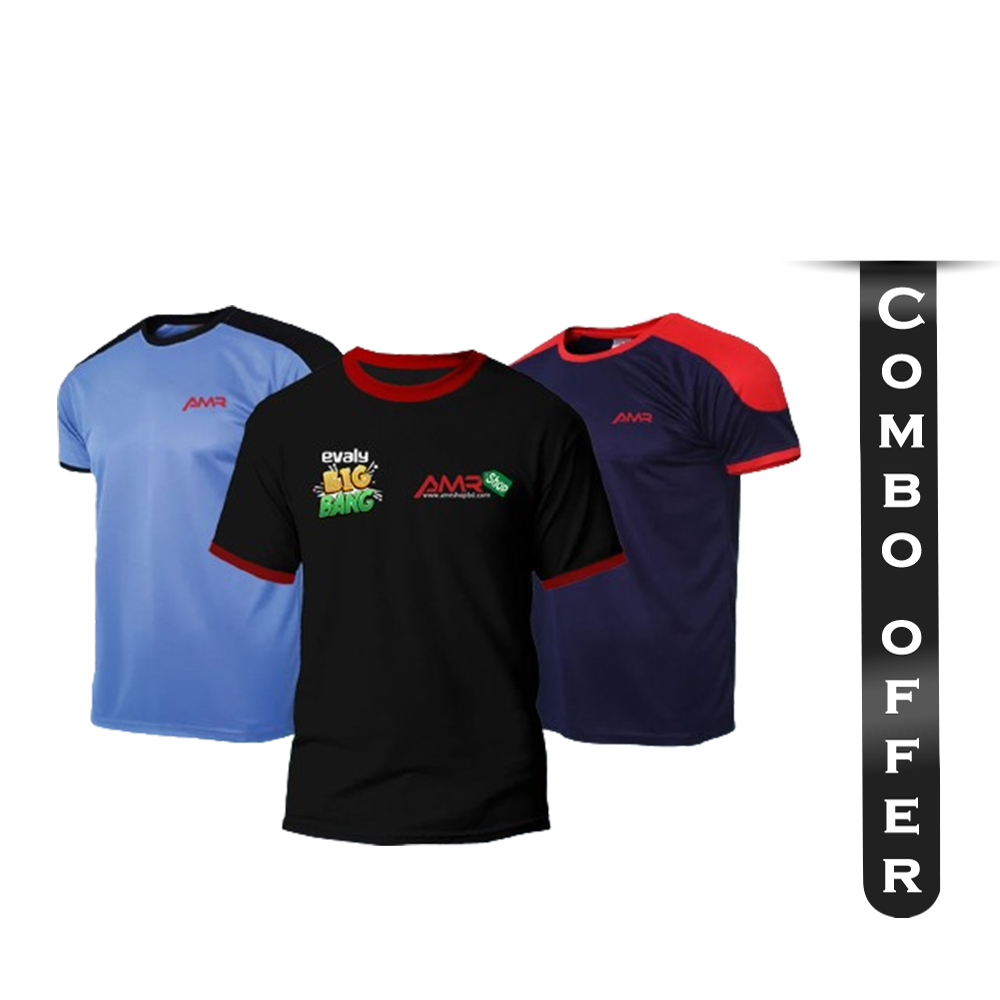 Combo of 3 Pcs Mesh Half Sleeve T-Shirt For Men - Multicolor - T3-17