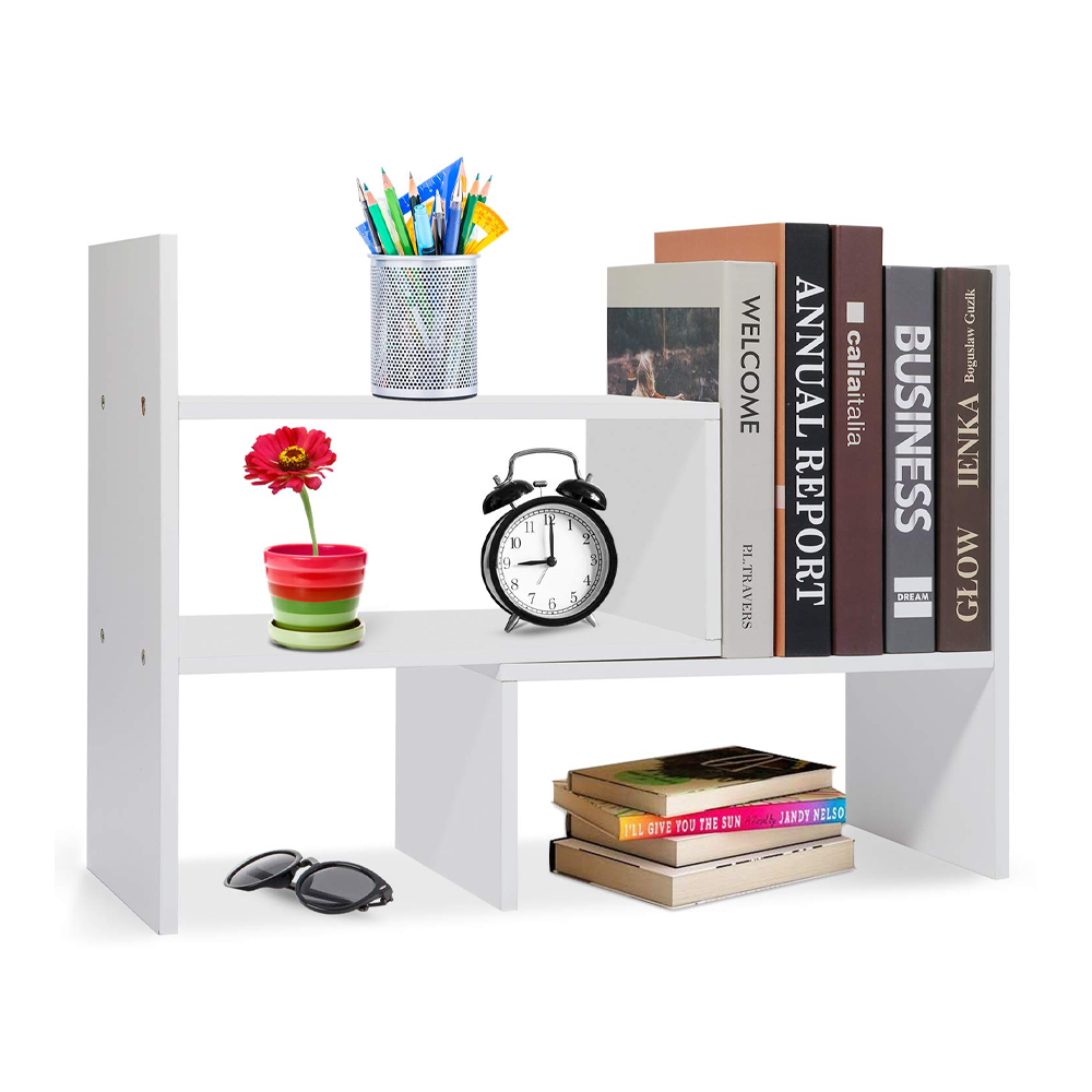 Adjustable Desktop Shelf Rack With Storage Organizer - White