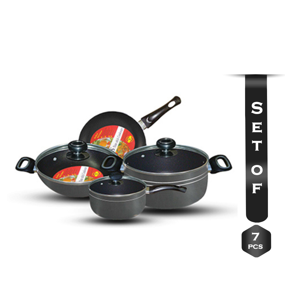 Set 7 Pcs H And S Nonstick Cookware - Black