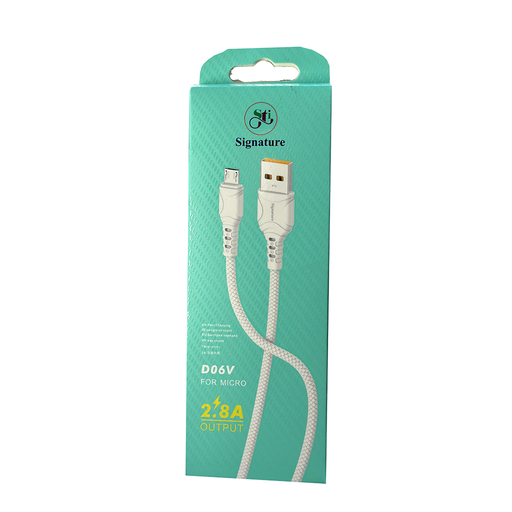 Signature D06V 2.8A USB-A To Micro Fast Charging Data Cable - 1M - White