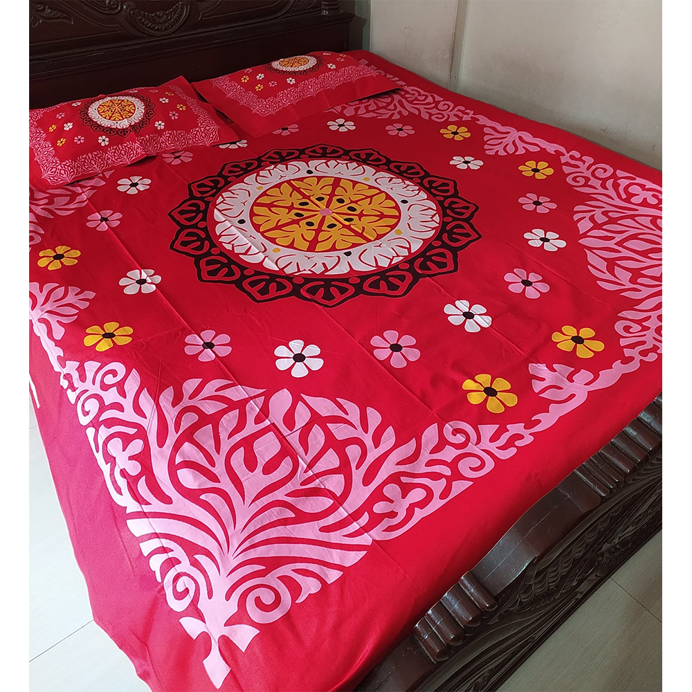 Twill Cotton King Size Double Bed Sheet With Pillow Cover - Red - BT 23