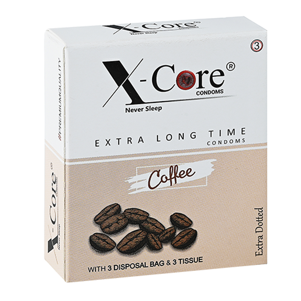 X-Core Extra Time Long Lasting Dotted Coffee Flavored Condom - 3 Pcs