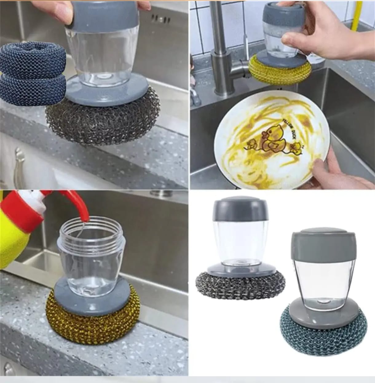 Soap Dispenser Brush for Kitchen Sink Pot Oven Dish Scrubber with Holder Push-Type Liquid