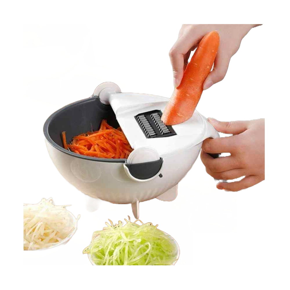 9 in 1 Multifunctional Magic Vegetable Cutter With Rotate Drain Basket - White