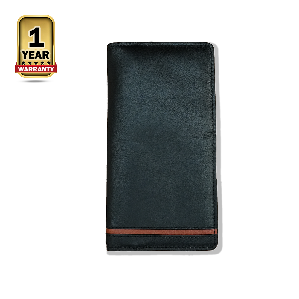 Leather Long Mobile and Coin Wallet For Men - Black - RIM-LW-021-BKB