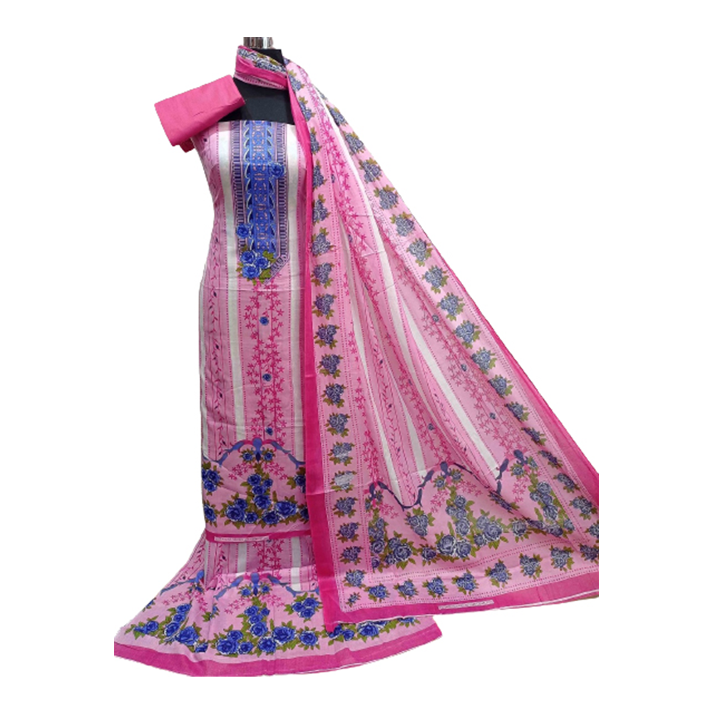 Unstitched Cotton Printed Salwar Kameez For Women - Pink - 3R-F52