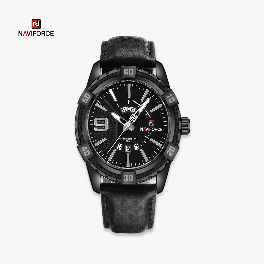 NAVIFORCE NF9117 PU Leather Analog Watch for Men - Black