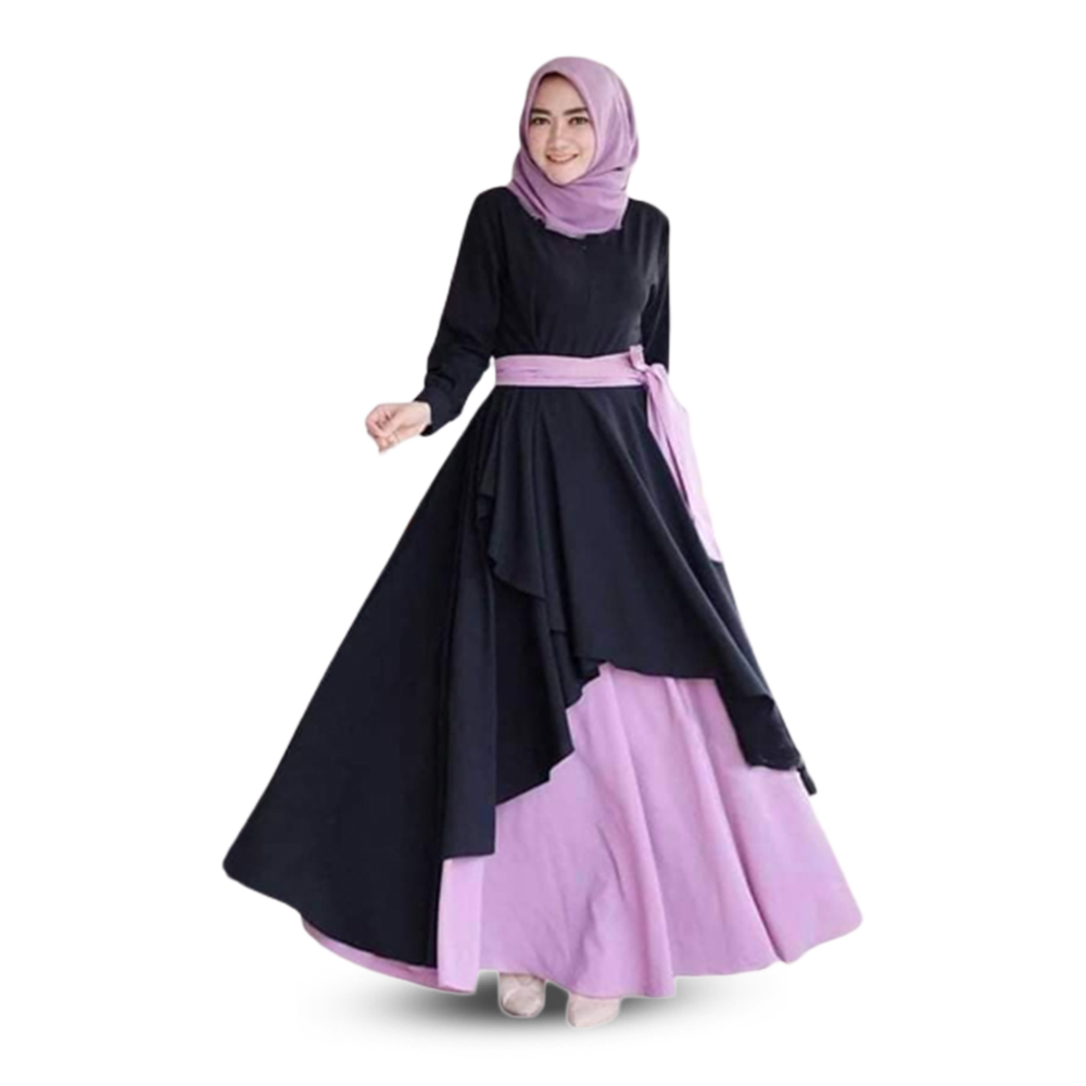 Dubai Cherry Borkha with Hijab - Black and Purple - BK-47