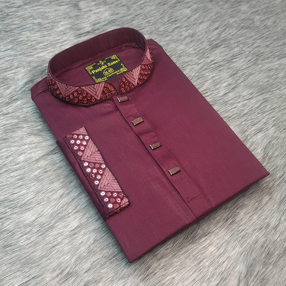 Cotton Embroidery Panjabi For Men - Maroon