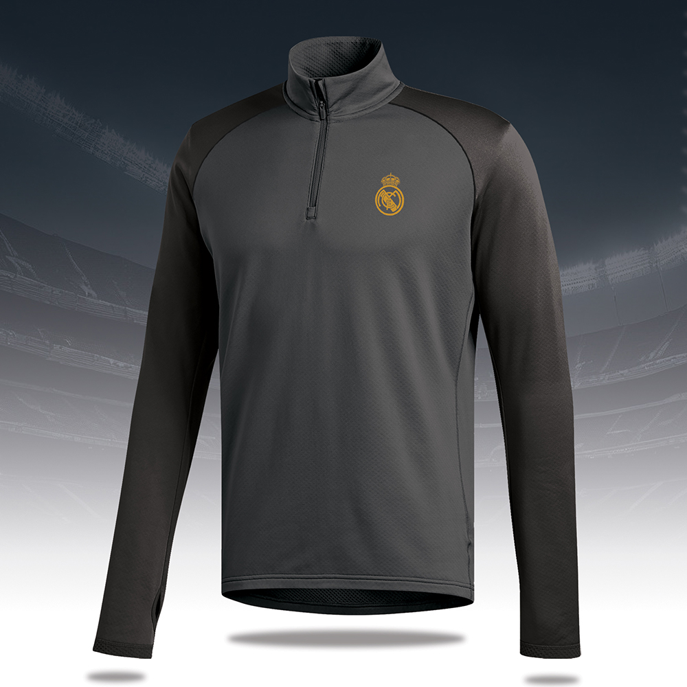 Real Madrid Poly Cotton Full Sleeve Training Jersey - Dark Gray and Black - RMD FS